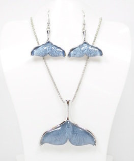 Dark Blue Mermaid Tail Necklace and Earrings Set