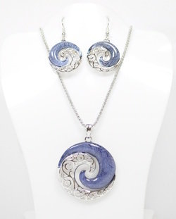 YinYang Wave Necklace and Earrings Set STN-62