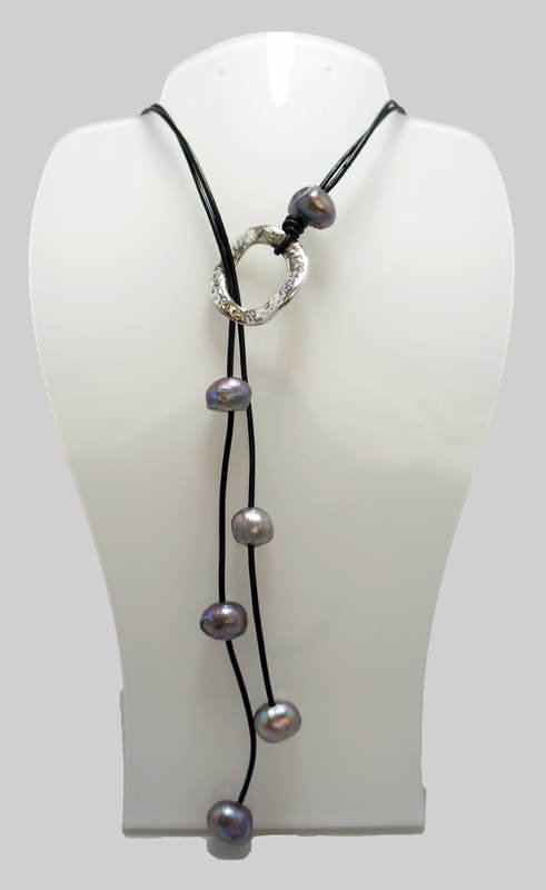 Grey Pearl Leather Necklace