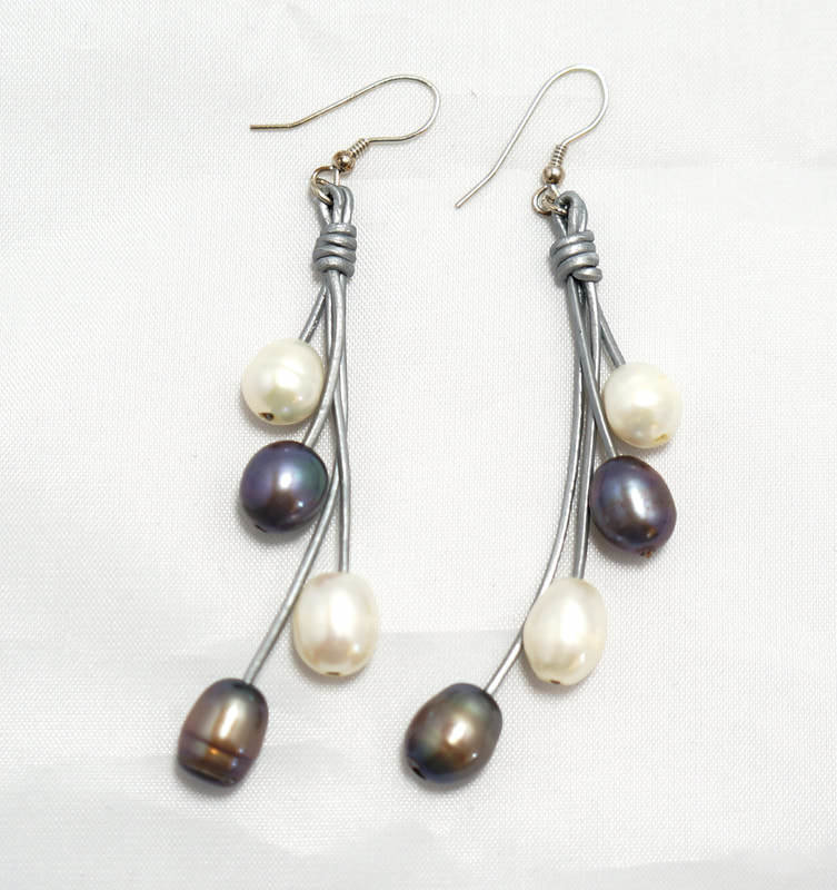 Silver Leather with Multi-Color Pearls