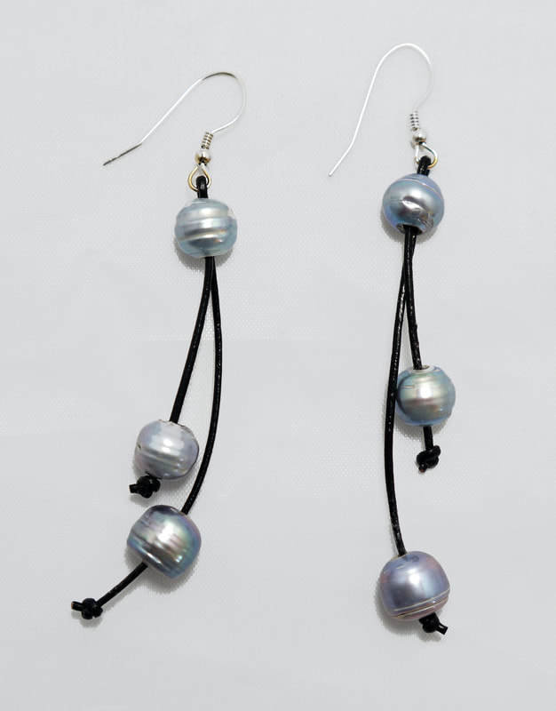 Black Leather with Gray Fresh Water Pearls PLE-1-B/G