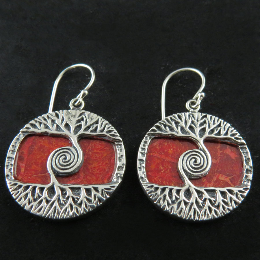 Red Coral Tree of Life Earrings AER-4787