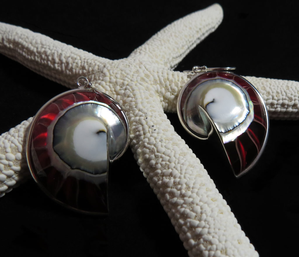 Nautilus Shell Clear Red Earrings AER-2444 Red