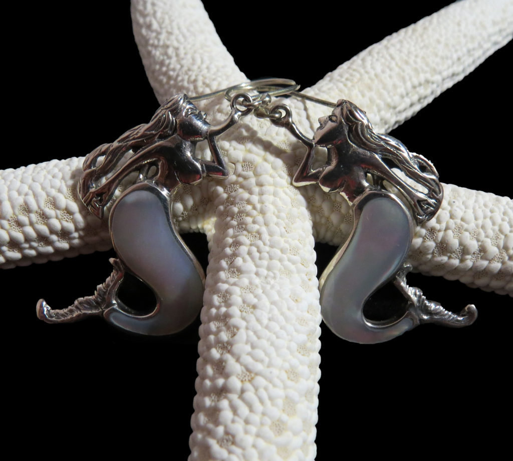 Mother of Pearl Sterling Silver Mermaid Earrings AER-MER MOP
