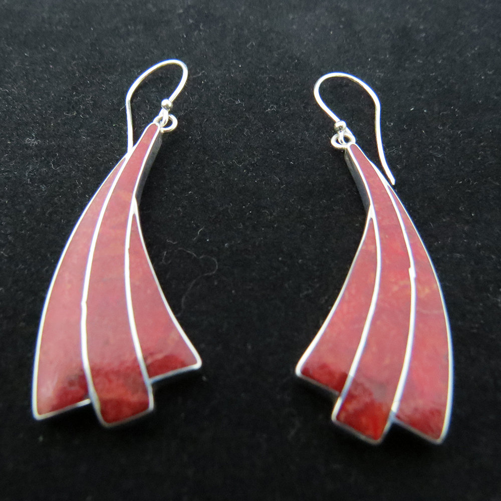 Red Coral Sterling Silver Inlay Earrings AER-4595 Red Coral