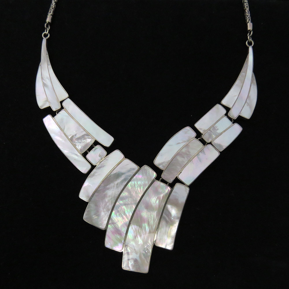Mother of Pearl Sterling Silver Necklace AKL-779 MOP