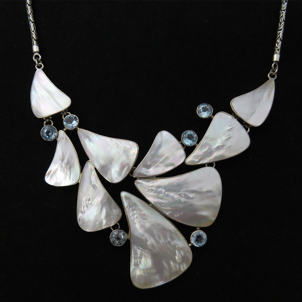 Mother of Pearl with Blue Topaz Necklace AKL-778