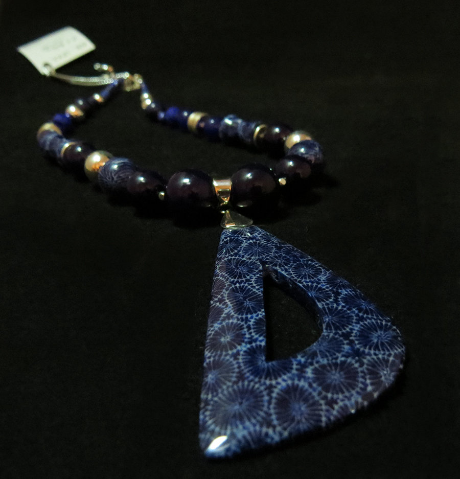 Blue Coral Pendant With Blue Coral Beaded Necklace NK-1332 Blue Coral