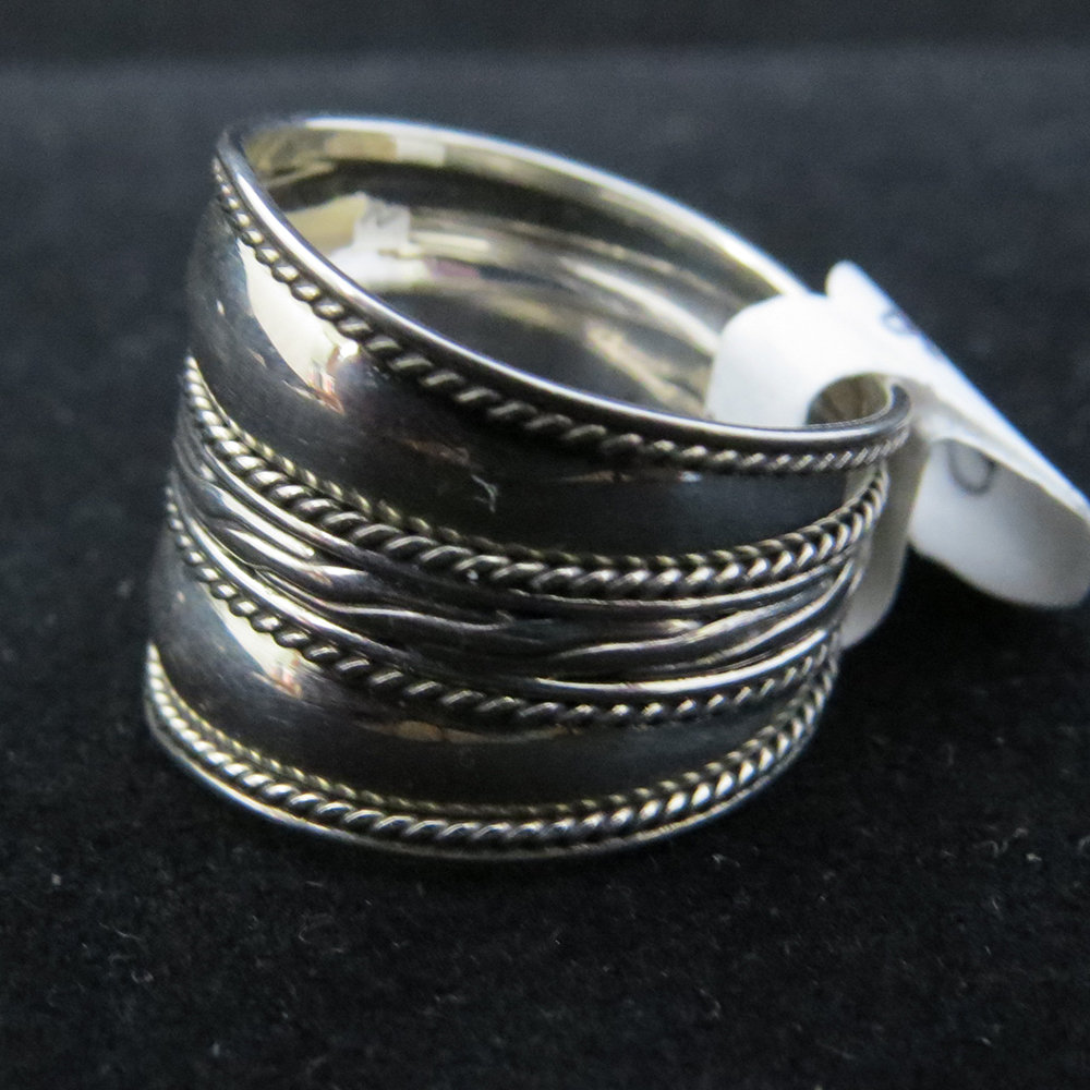 Sterling Silver Wide Band with Center Design R-09166