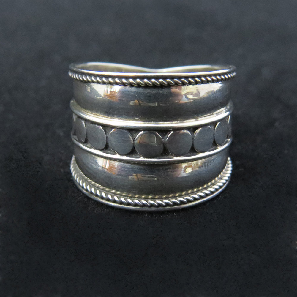 Sterling Silver Wide Band With Dot Design Center R-09167