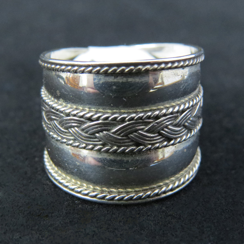 Sterling Silver Wide Band With Braided Center R-09170