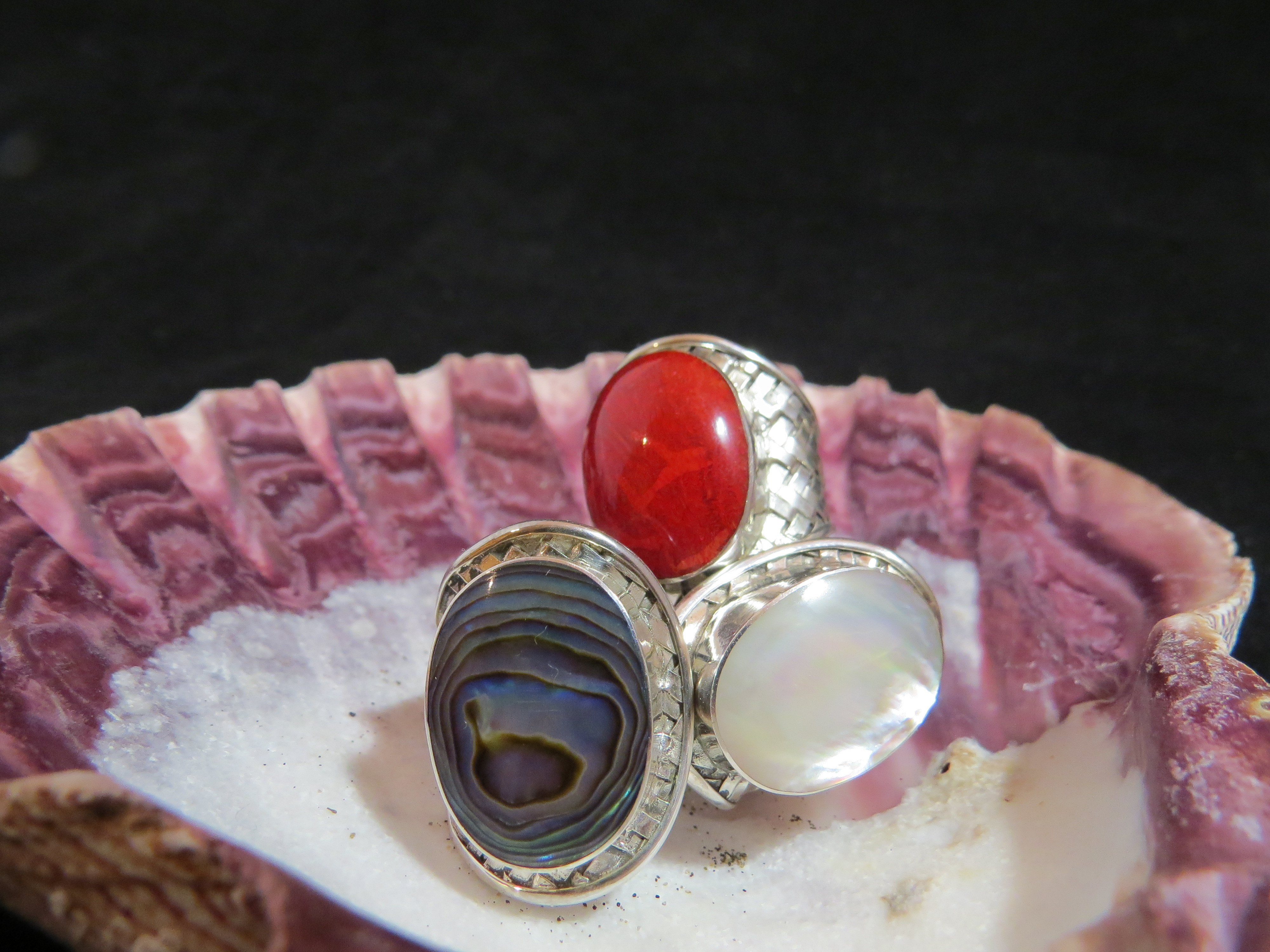 Sterling Silver Abalone Cross-Hatched Ring R-ACC-2502 Abalone