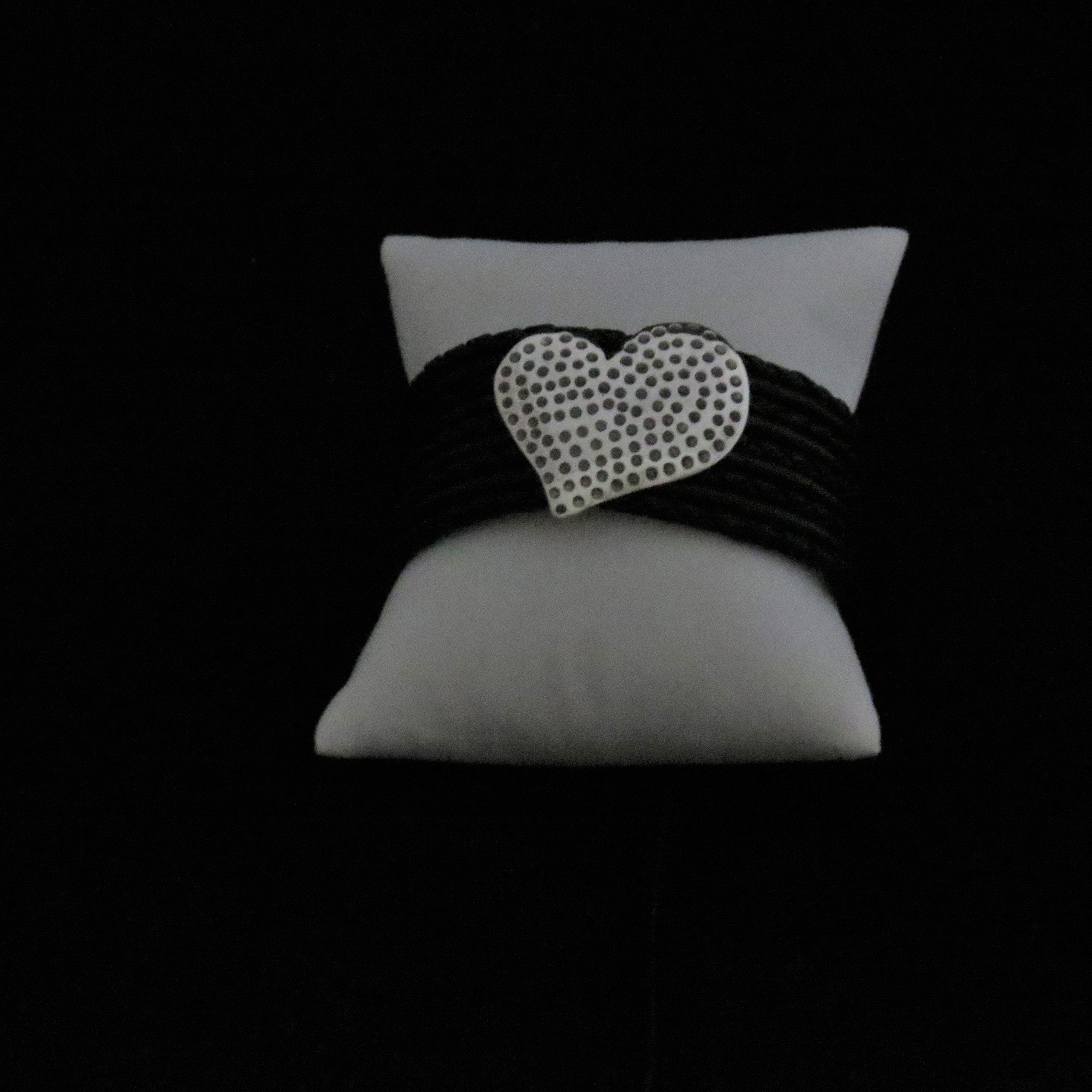 Black Leather Sterling Silver with Heart Bracelet BR-09001