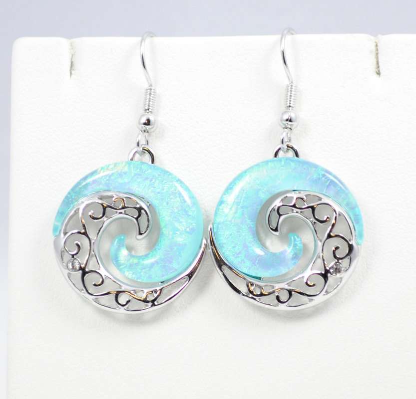 Wave Light Blue YinYang Earrings STE-62-LBU
