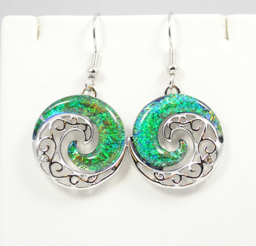 Wave Dark Ocean Green YinYang Earrings STE-62-G