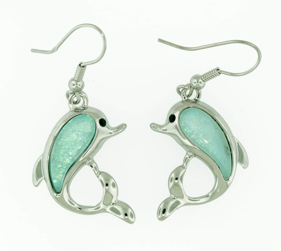 Dolphin in Tropical Ocean Light Blue Earrings STE-87-LBU