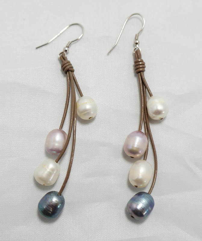 Tan Leather With Multi-Color Fresh Water Pearls PLE-2 T/M