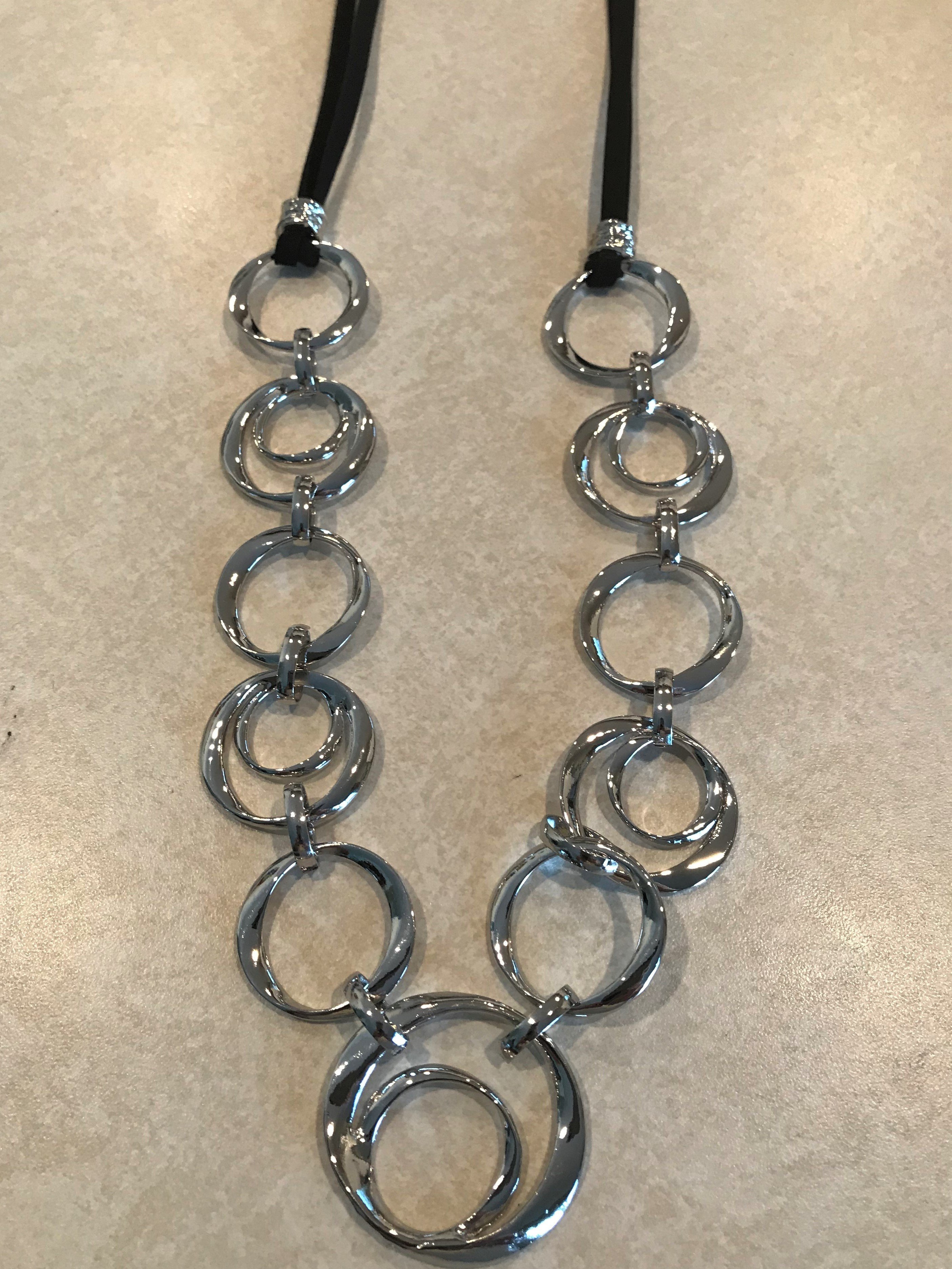 Leather Necklace With Small to Large Circles JNL-011-6892