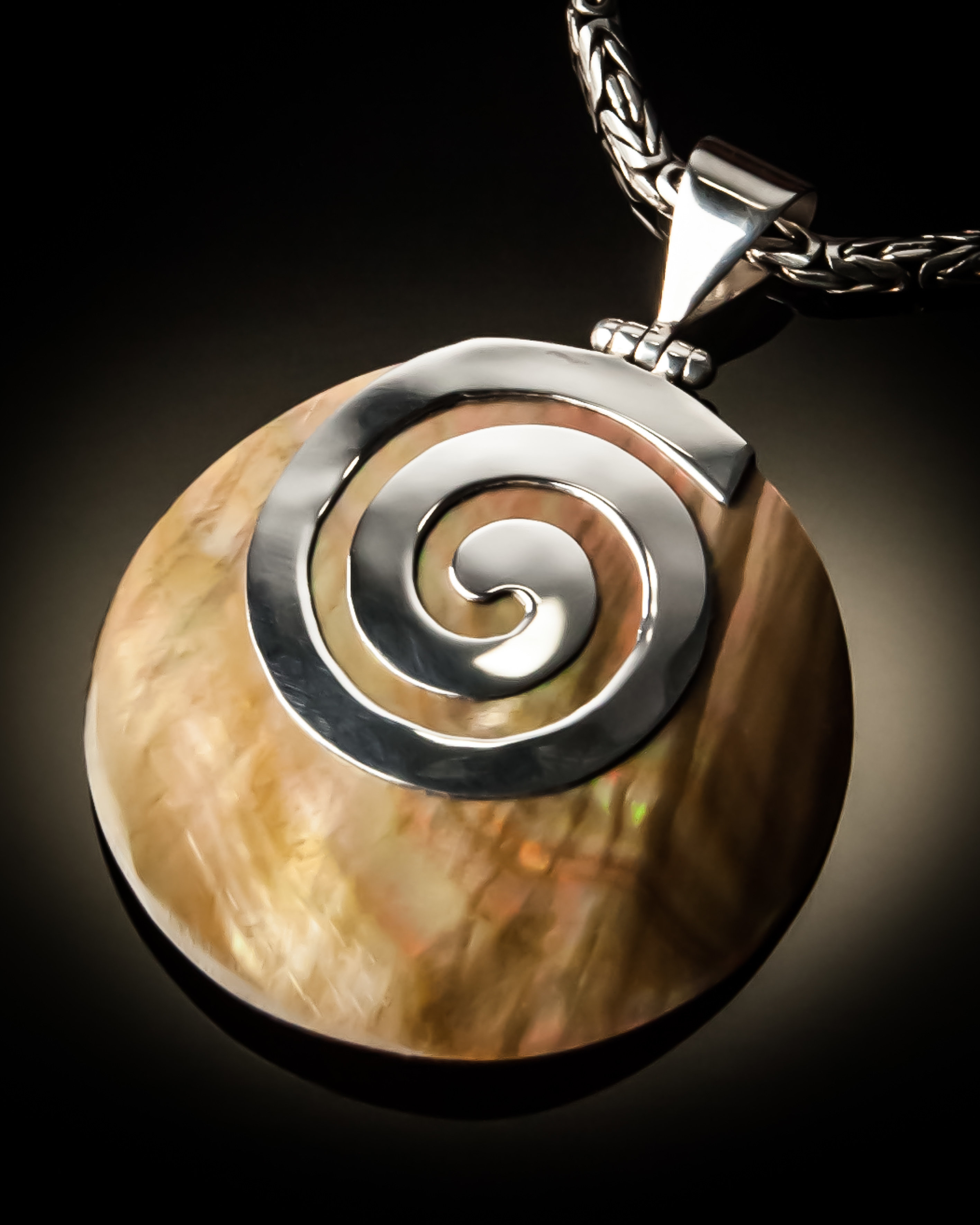Brown Mother of Pearl Sterling Silver Swirl Pendant P-09064 Brn