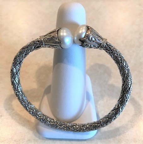 Sterling Silver Braided Leaf Mabe Pearl Bangle AGL-2417