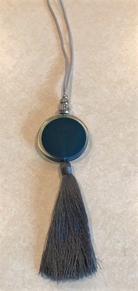 Gray Leather with Dark Blue Disk and Blue Tassel 1393-Blue