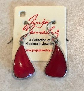 Red Coral Sterling Silver Triangle Earrings AER-4583 Red
