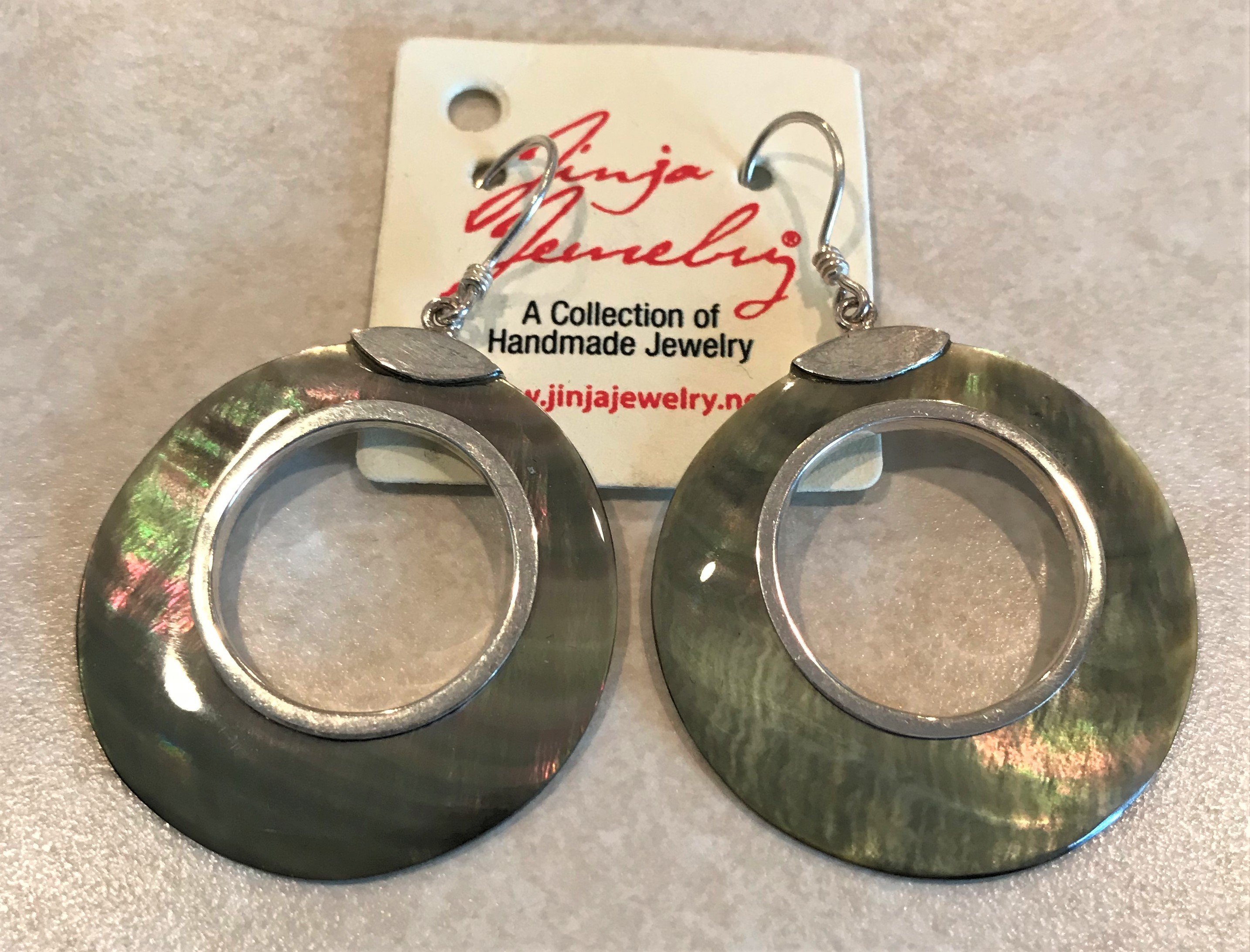 SterlingSilver Gray Mother of Pearl Open Earrings ER-09122-Gray