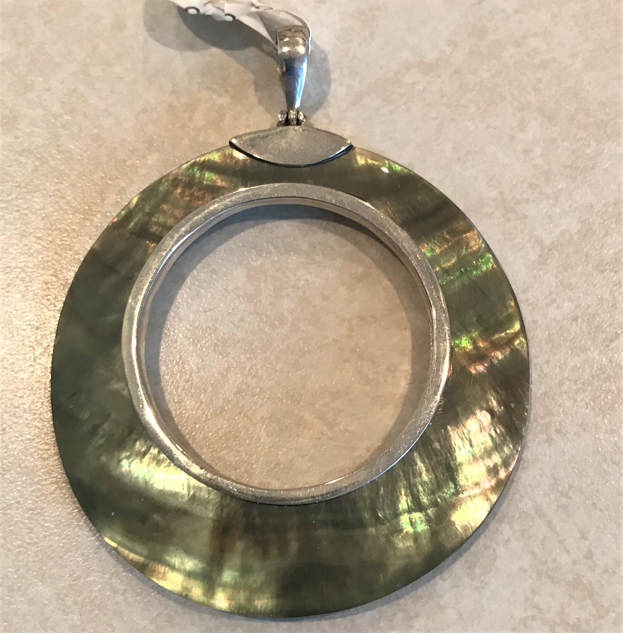 Sterling Silver Gray Mother of Pearl Open Pendant P-09099-Gray