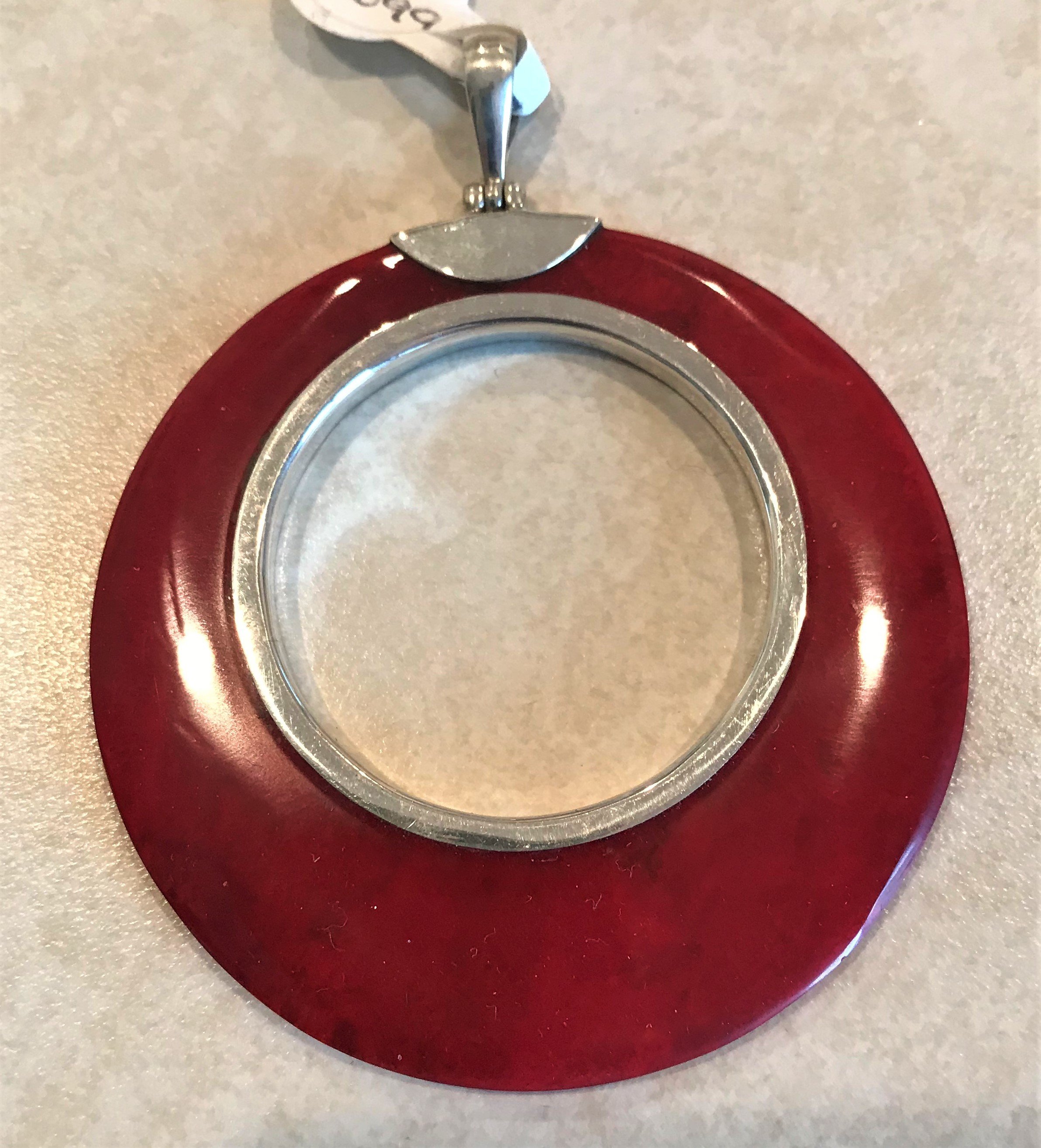 Sterling Silver Red Coral Round Open Pendant P-09099-Red
