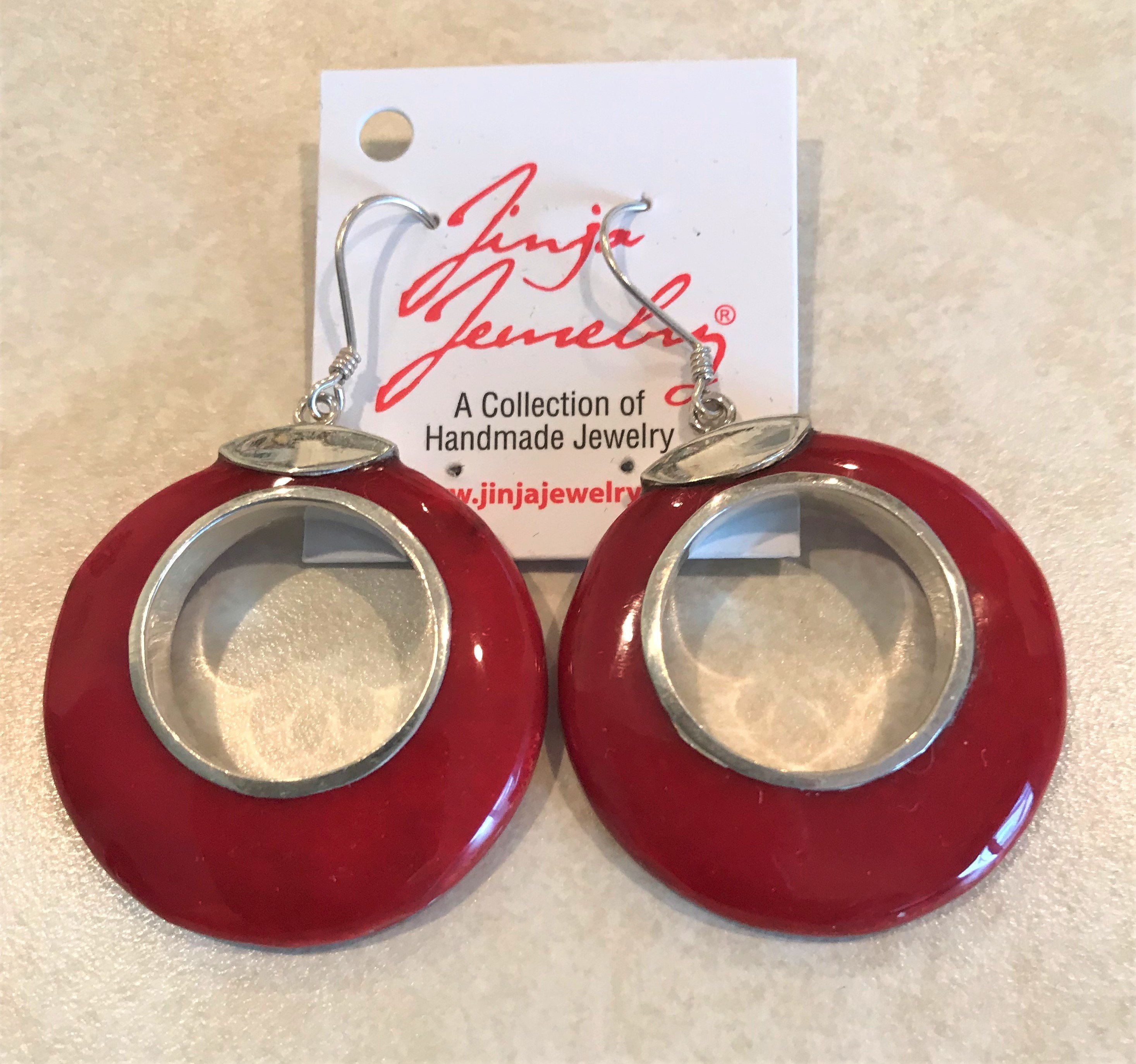 Sterling Silver Red Coral Round Open Earrings ER-09122-Red