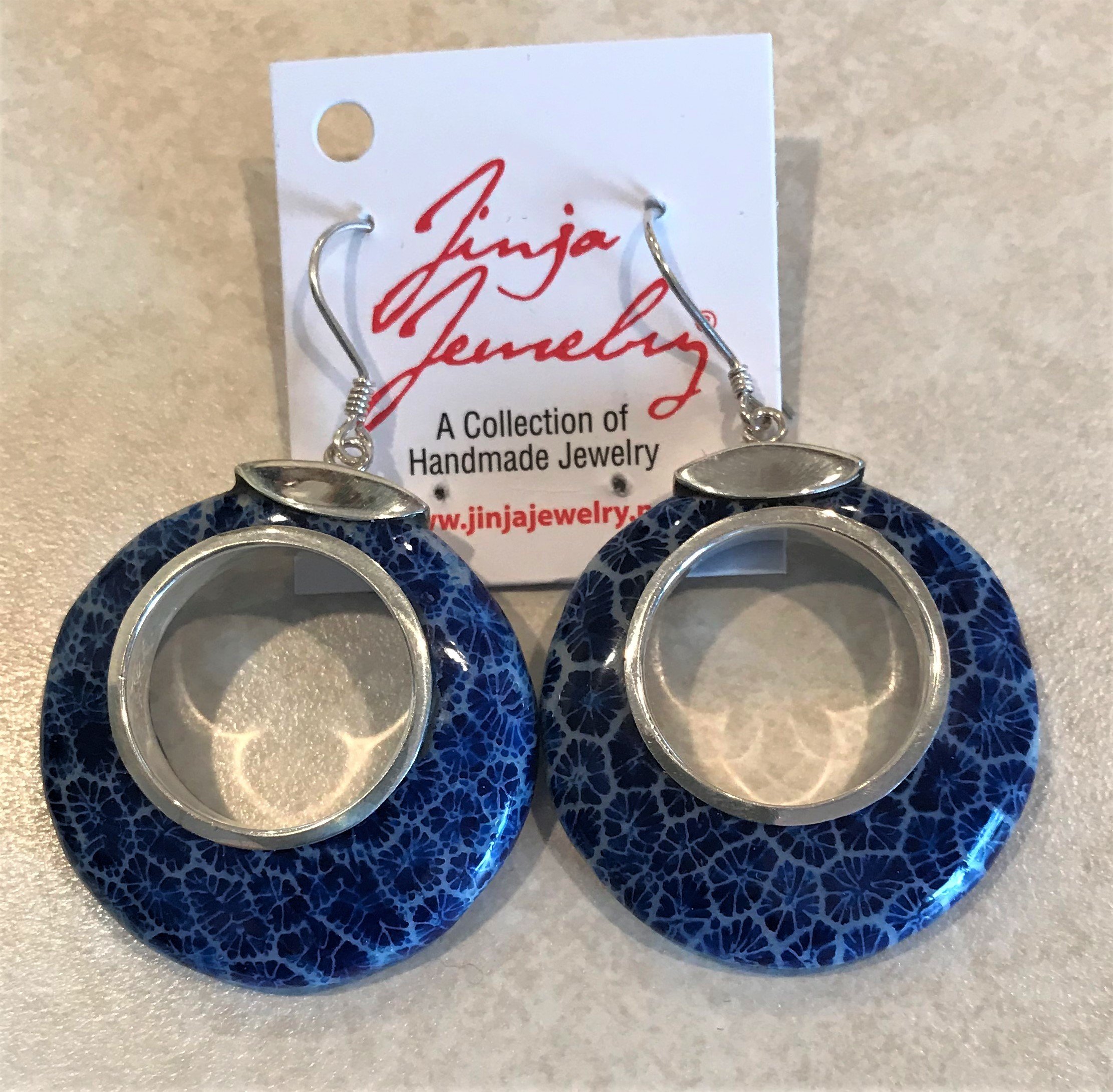 Sterling Silver Blue Coral Round Open Earrings ER-09122-Blue