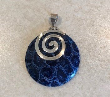 Blue Coral Sterling Silver Swirl Pendant P-09064 Blue