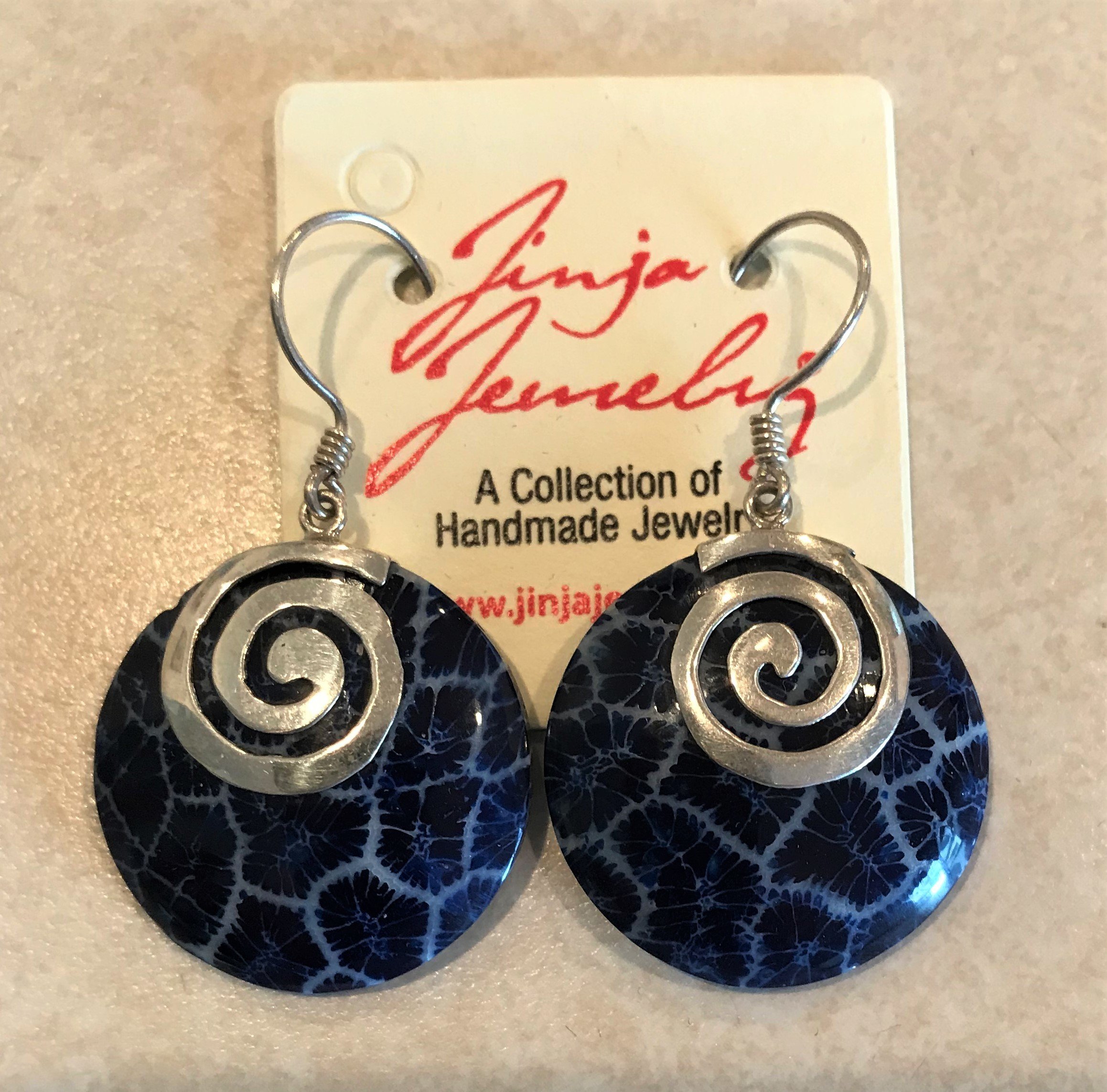 Blue Coral Sterling Silver with Swirl Earrings ER-09078 Blue