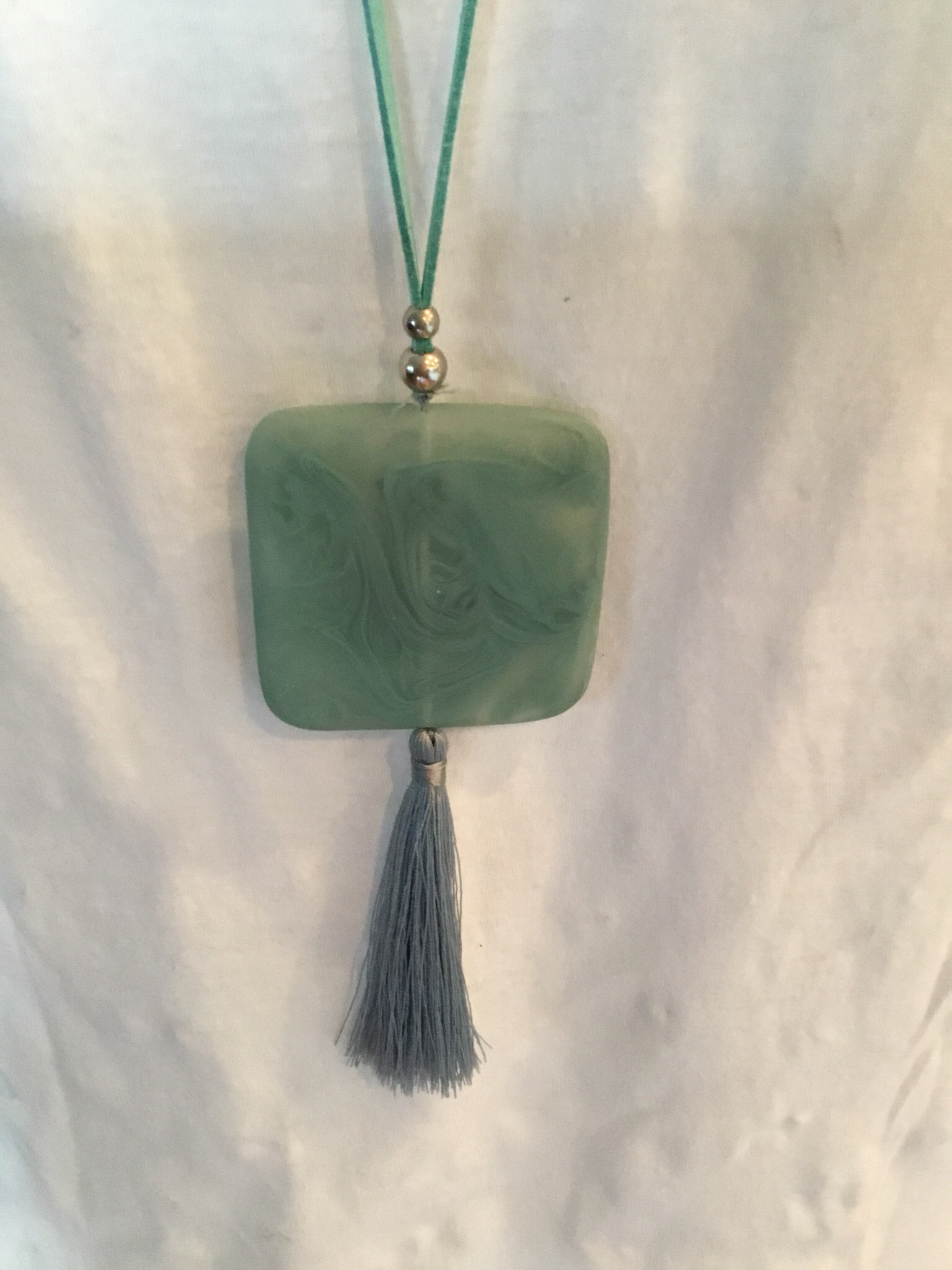 Leather Turquoise Smoked Mint Pendant and Tassel 1403-T/G