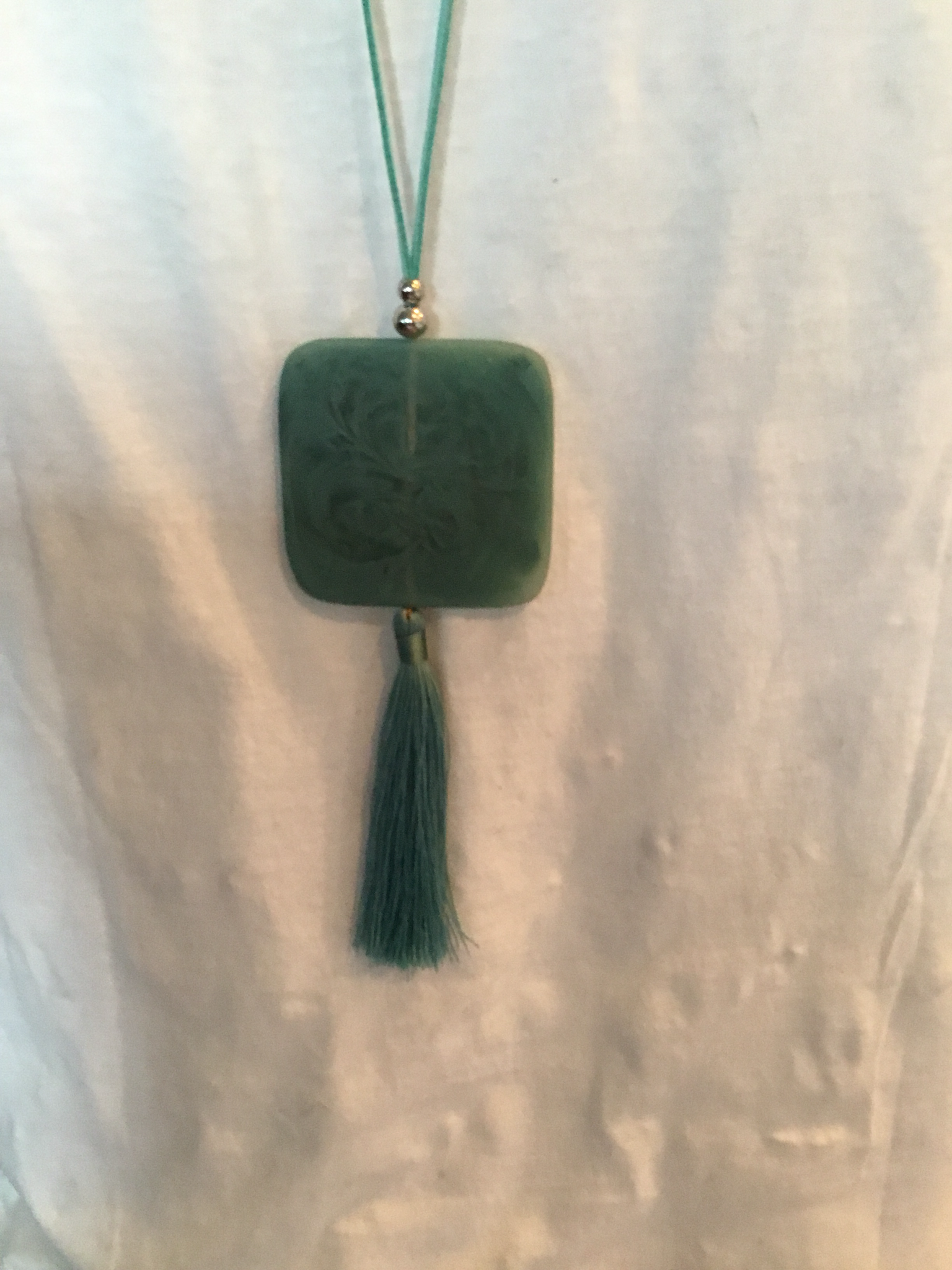 Leather Turquoise Smoked Mint Pendant and Tassel