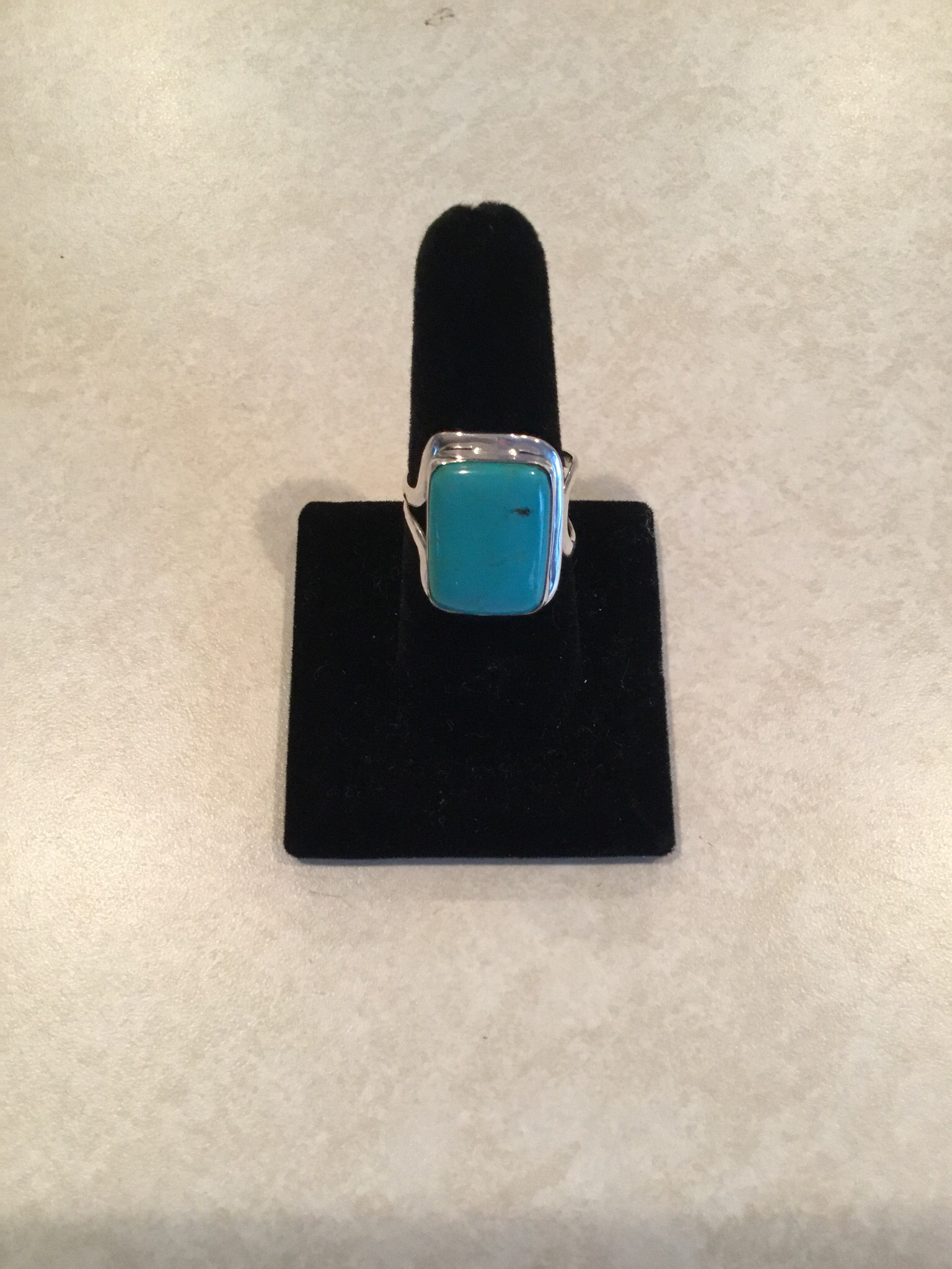 Sterling Silver Handmade Rectangle Blue Turquoise Ring ACC-Turq-15