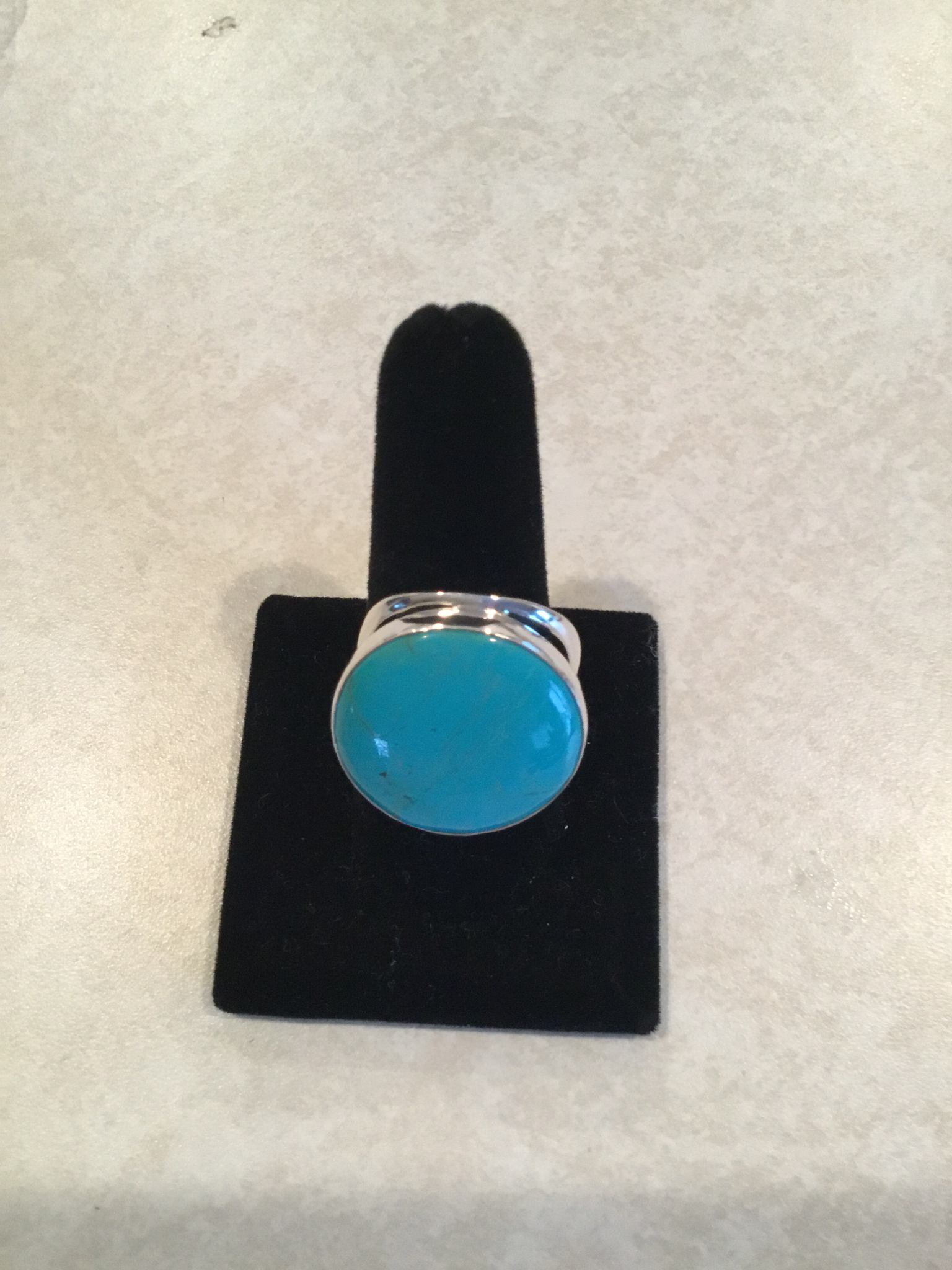 Sterling Silver Large Round Handmade Adjustable Turquoise Ring ACC-Turq-8