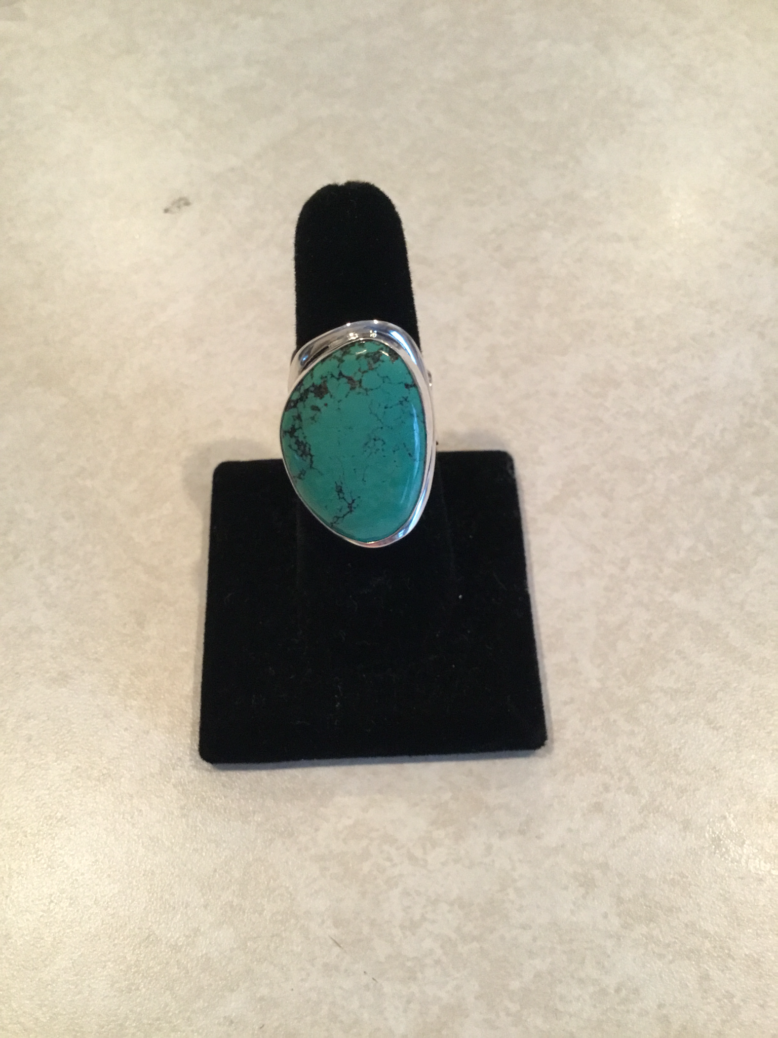 Sterling Silver Large Handmade Abstract Turquoise Ring ACC-Turq-7
