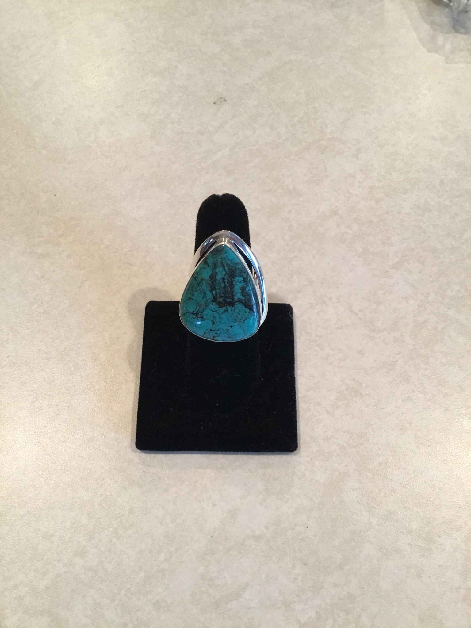 Sterling Silver Large Handmade Teardrop Blue Turquoise Ring. ACC-Turq-11