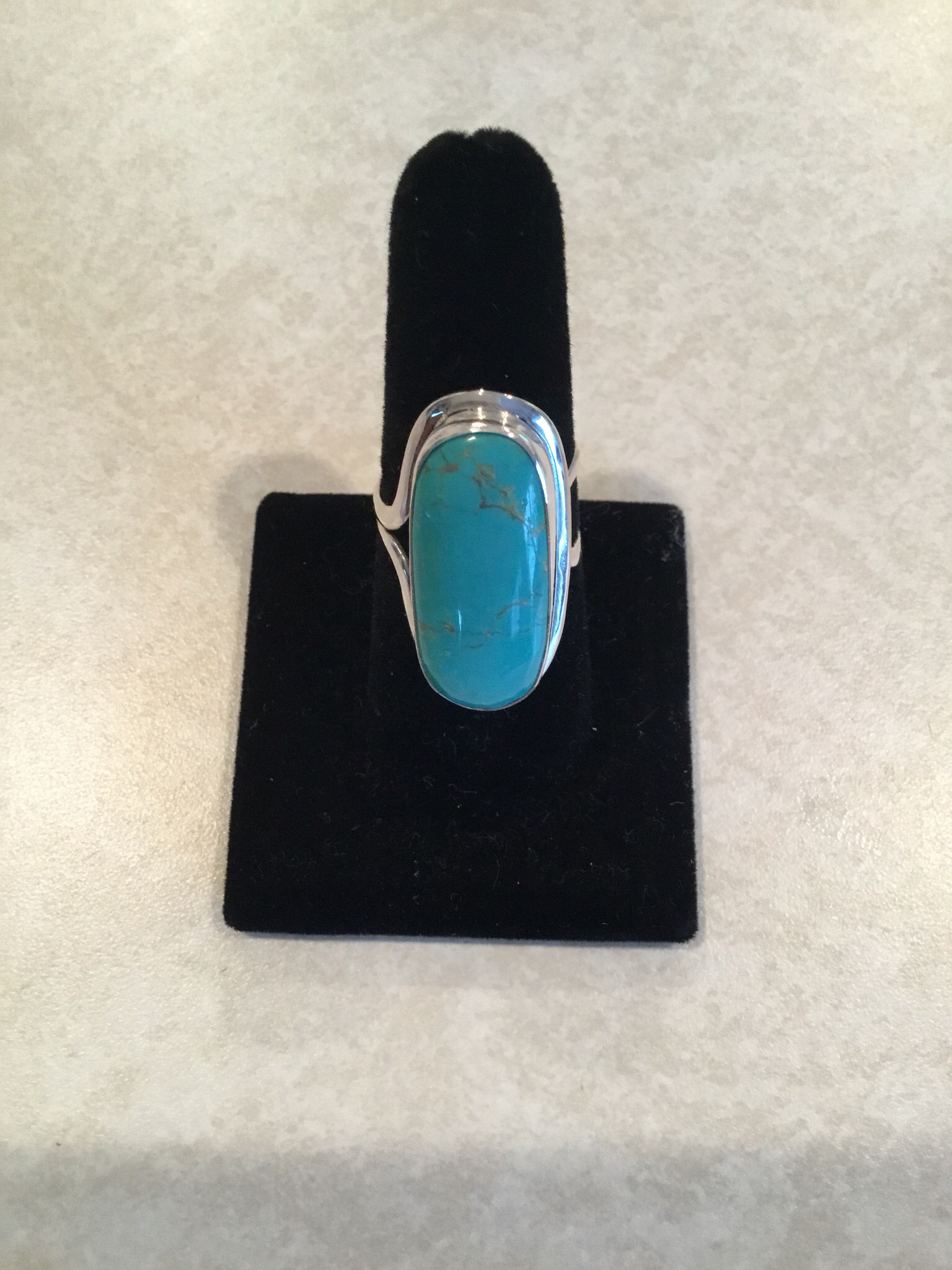 Sterling Silver Long Oval Turquoise Ring ACC-Turq-1