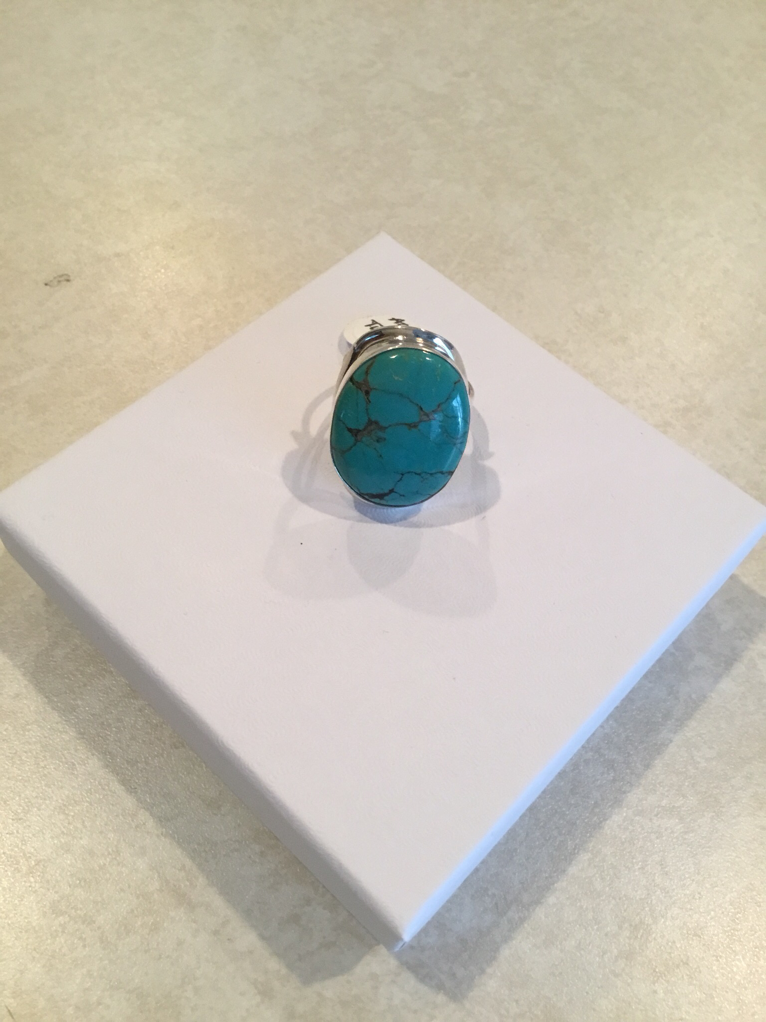 Sterling Silver Handmade Large Round Blue Turquoise Ring ACC-Turq-3