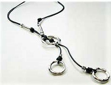 Leather Necklace Lariat Two Circle Style Drop JNL-028-6485