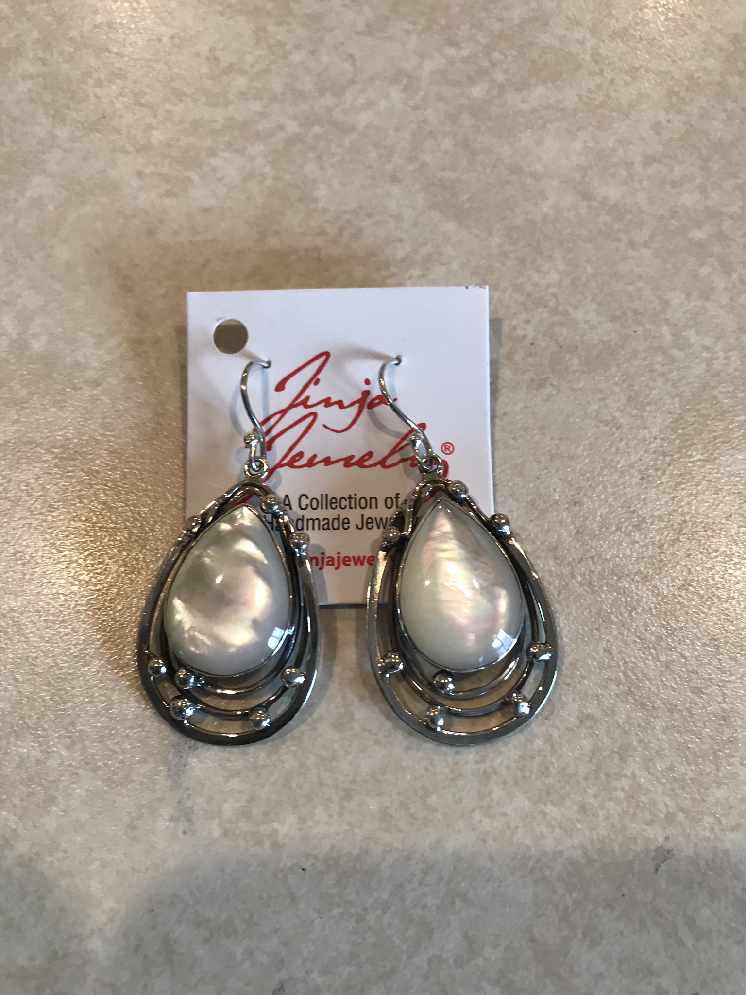 Black Shell with Rings of Sterling Silver Earrings