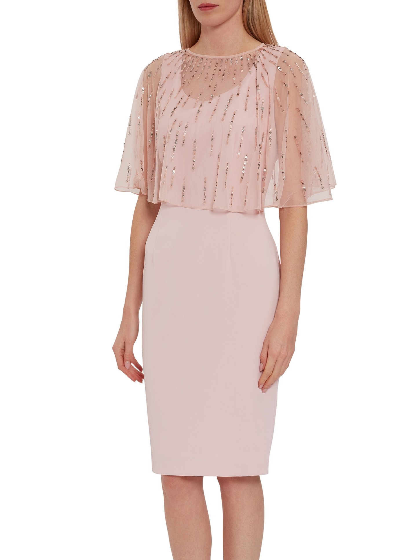 Roena Dress with Beaded Overcape Pink