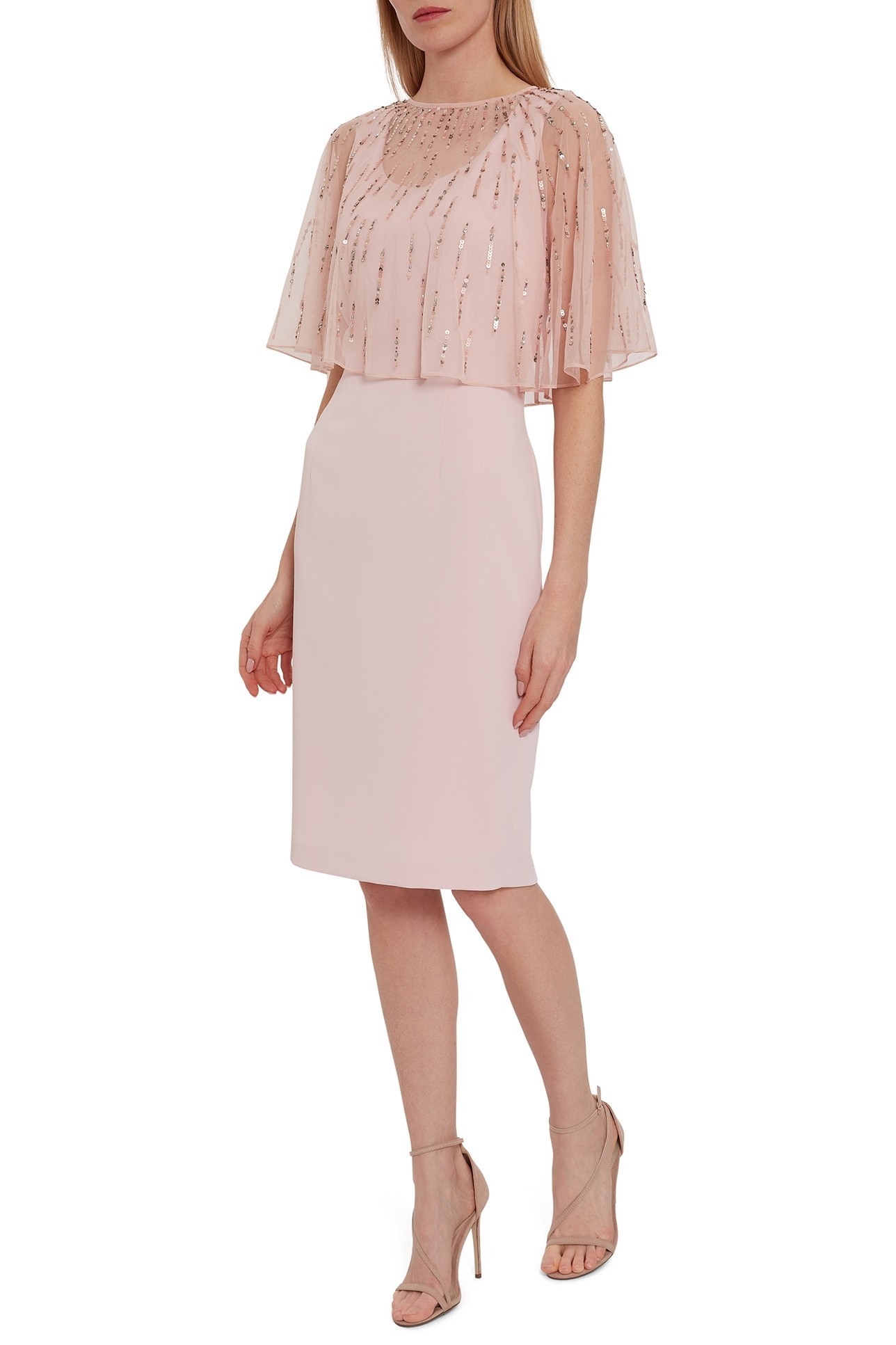 Roena Dress with Beaded Overcape Pink GBDRROENA