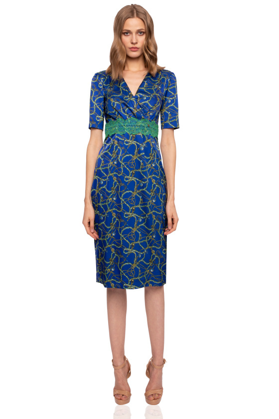 Printed Bodycon dress with lace detail