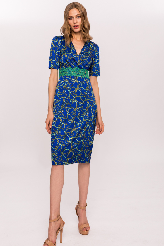 Printed Bodycon dress with lace detail NIDRRZ10611