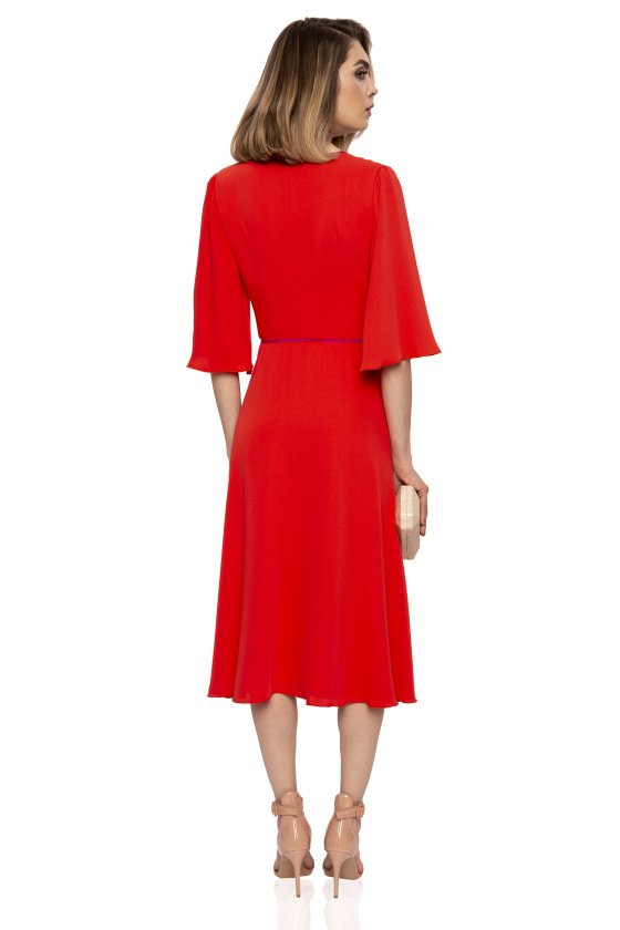 Trimming Midi Dress with Belt