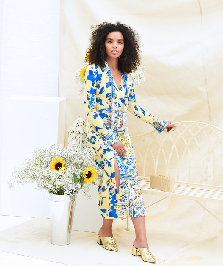 Felicity Dress in Blue and Yellow Print SKEEDRFELIC
