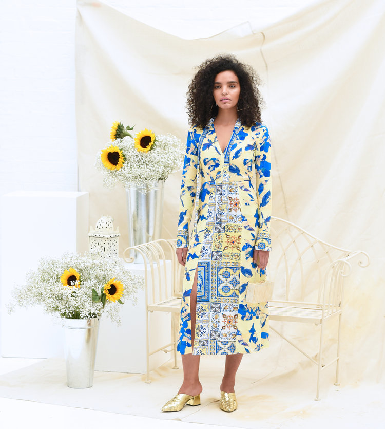 Felicity Dress in Blue and Yellow Print
